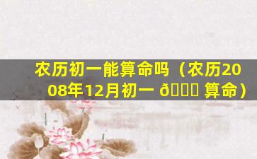 农历初一能算命吗（农历2008年12月初一 🐒 算命）